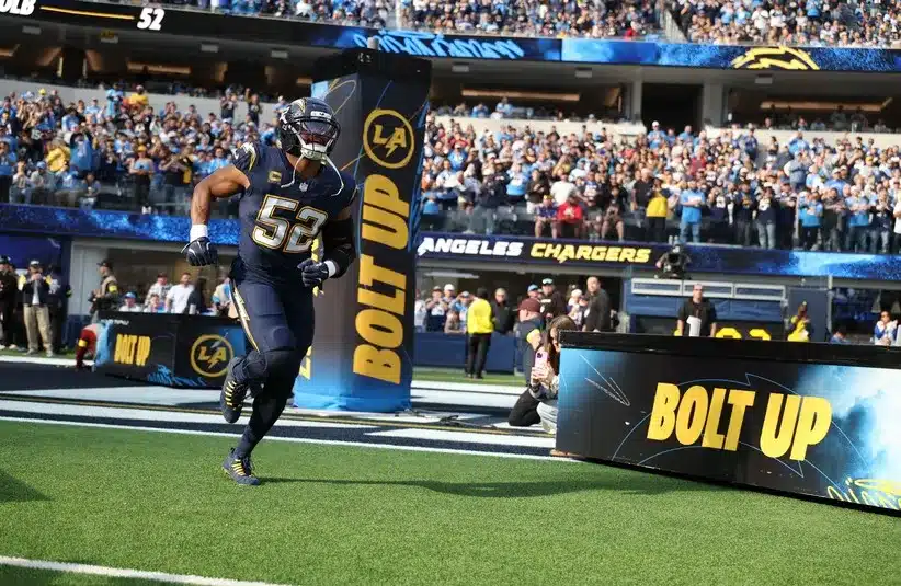 Los Angeles Chargers linebacker Khalil Mack (52) takes the field