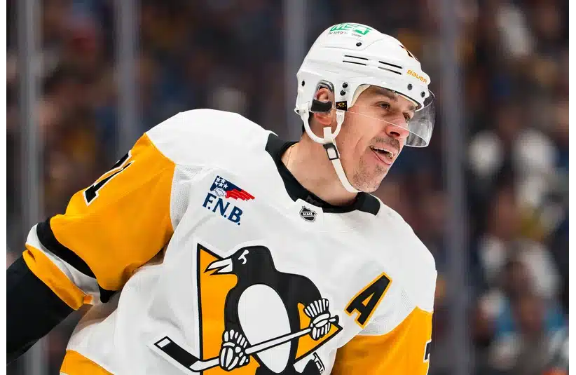 Evgeni Malkin during a stop in play