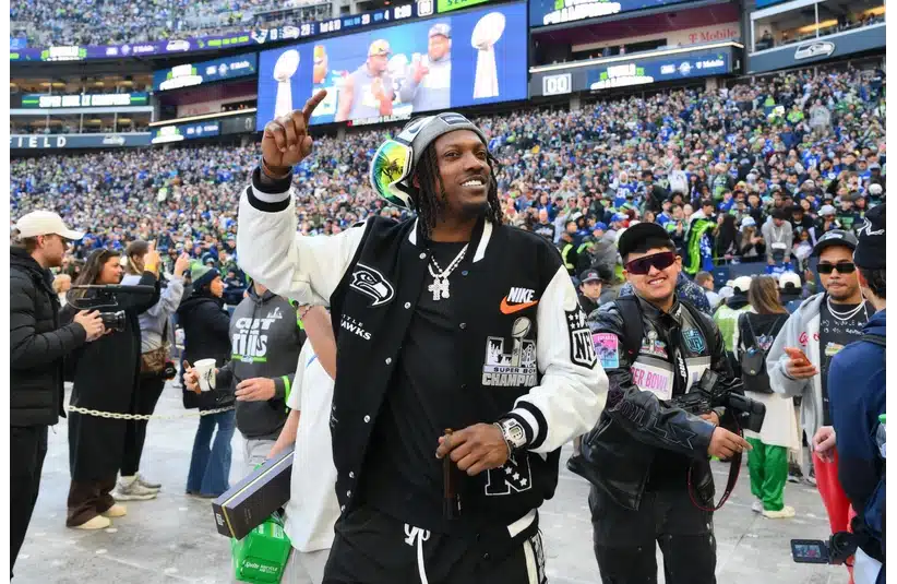 Riq Woolen at the Super Bowl Parade for Seahawks