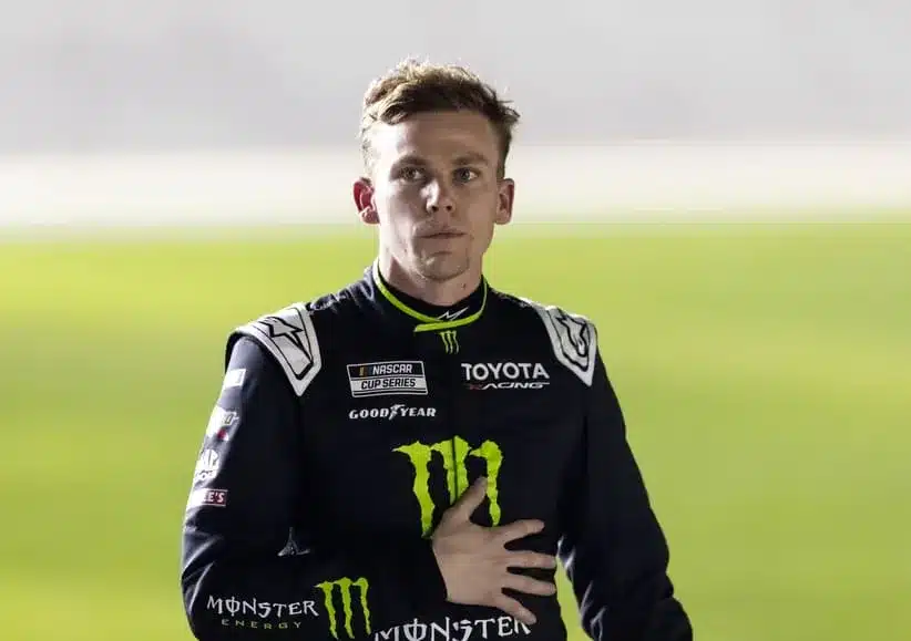 Feb 11, 2026; Daytona Beach, Florida, USA; NASCAR Cup Series driver Riley Herbst (35) during qualifying for the Daytona 500 at Daytona International Speedway.