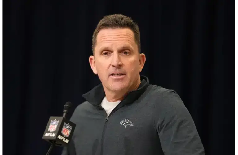 Broncos GM George Paton speaks at the Combine