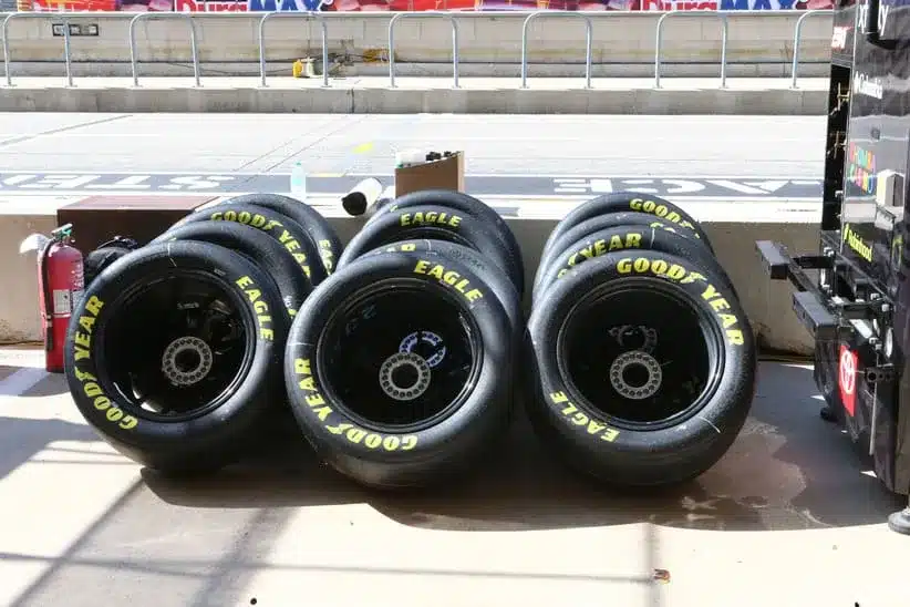 Tire Pressure; Mar 1, 2026; Austin, Texas, USA; A detailed view of Goodyear racing Eagles on pit lane before the NASCAR Cup Series Duramax Texas Grand Prix Powered by RelaDyne at Circuit of the Americas.