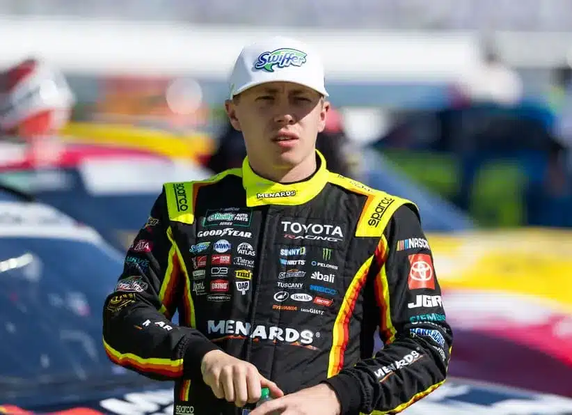 Feb 14, 2026; Daytona Beach, Florida, USA; NASCAR O’Reilly Auto Parts Series driver Brandon Jones (20) during qualifying for the United Rentals 300 at Daytona International Speedway.