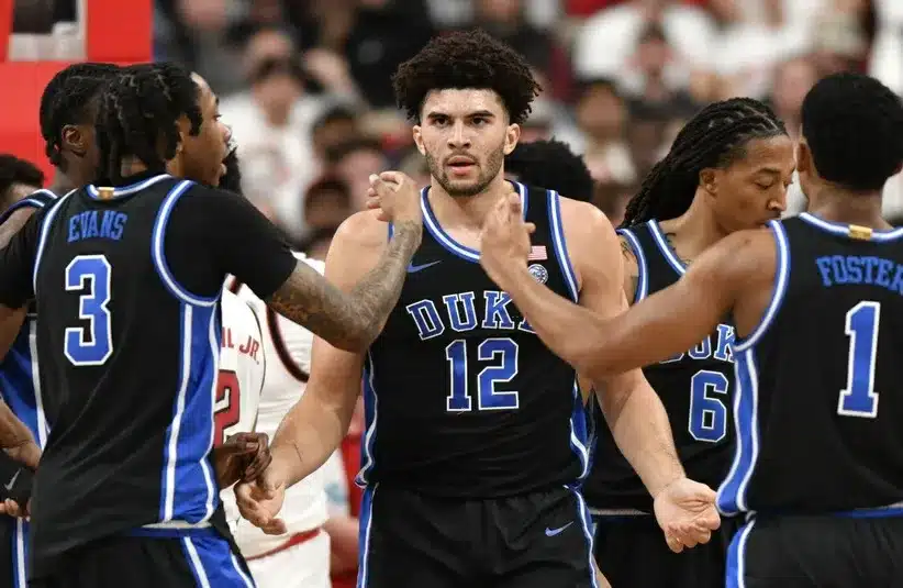 Duke Blue Devils forward Cameron Boozer (12) reacts