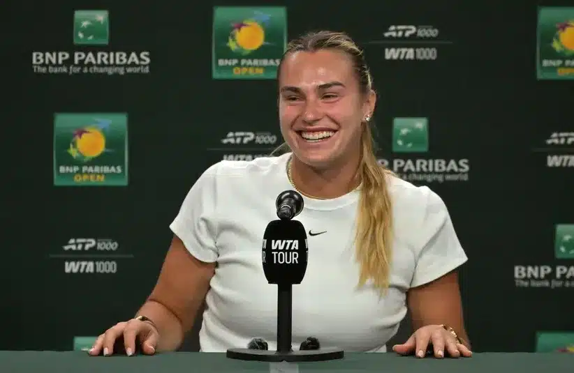 Aryna Sabalenka (BEL) speaks to the media at a news conference