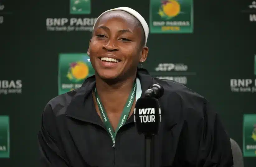 Gauff smiling in press conference