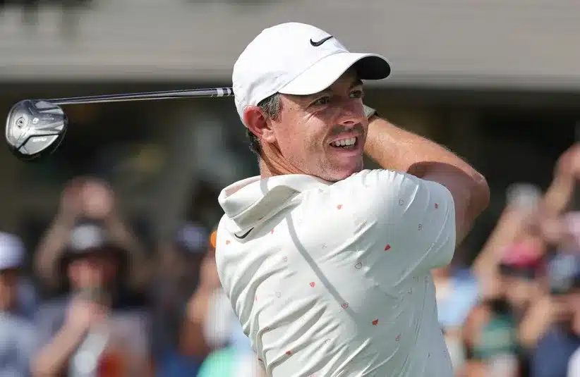 Rory McIlroy plays his shot from the first tee during the second round of the Arnold Palmer Invitational