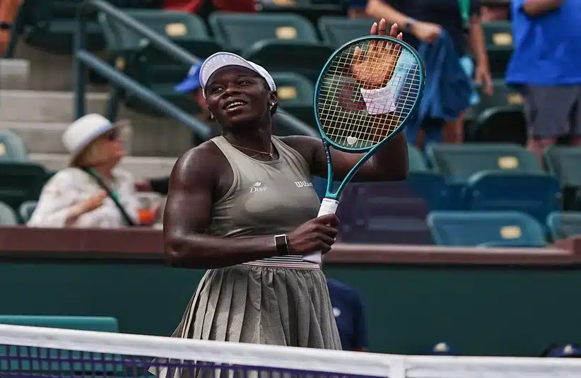 Victoria Mboko celebrating her win