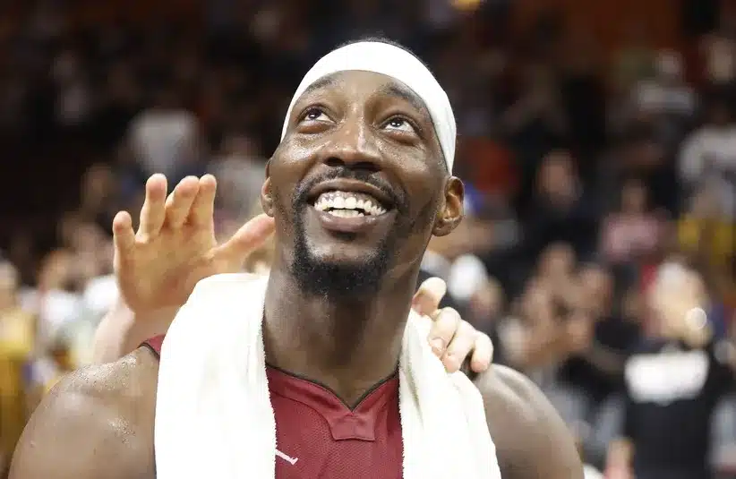 Miami Heat center Bam Adebayo (13) reacts
