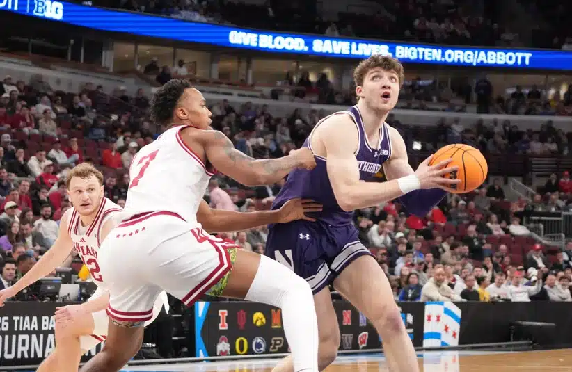 Northwestern against Indiana in round 2 of the TIAA Big Ten Tournament.