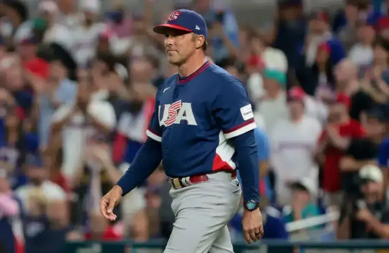 United States manager Mark DeRosa (9) is seen in the fifth inning