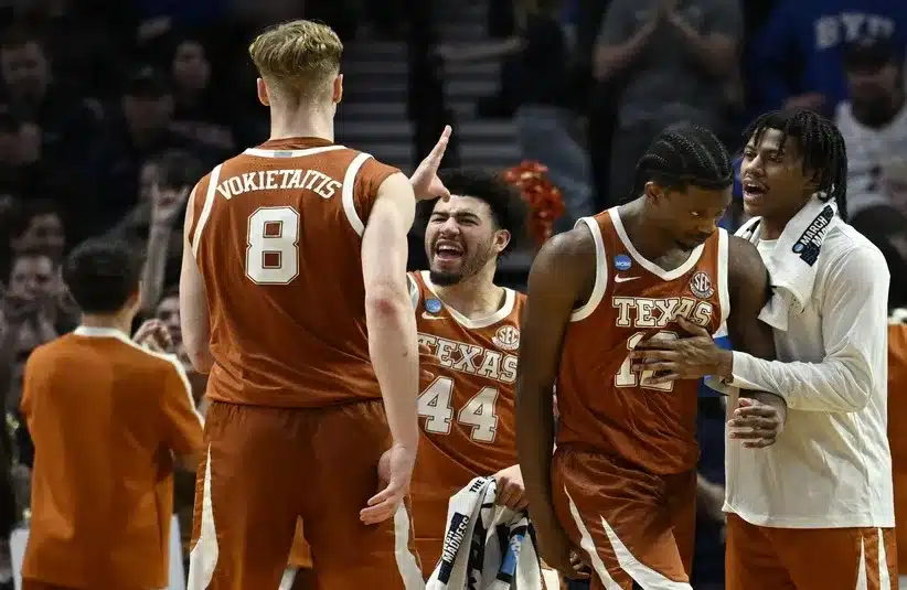 Texas Longhorns guard Brandon Taylor (44) celebrates