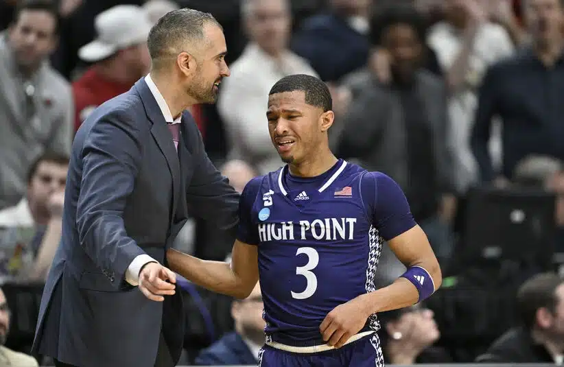 High Point player leaving the court during the second round of the NCAA Tournament.