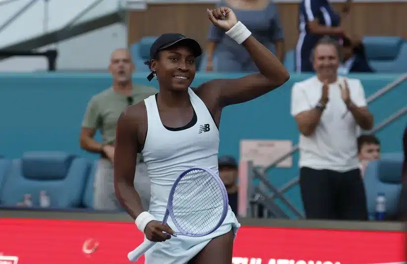 Coco Gauff (USA) celebrates after her match
