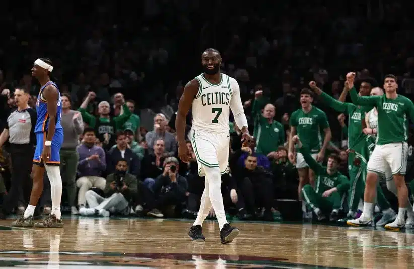 Boston Celtics guard Payton Pritchard (11) smiles after being fouled