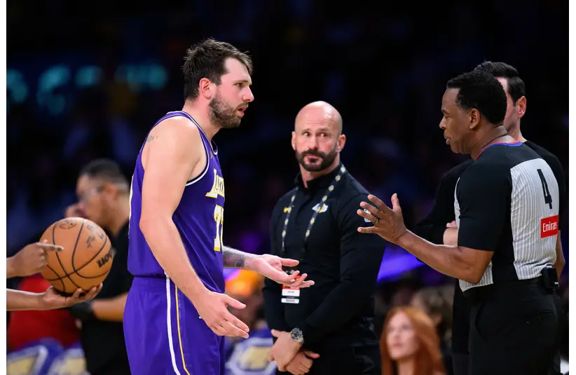 Luka Doncic talking with the refs