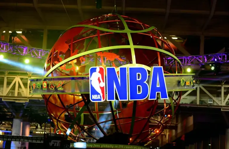 NBA logo during the NBA All-Star Jam Session at the Ernest N. Morial Convention Center.