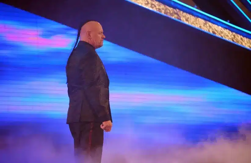 The Undertaker enters the arena during WrestleMania at AT&T Stadium.