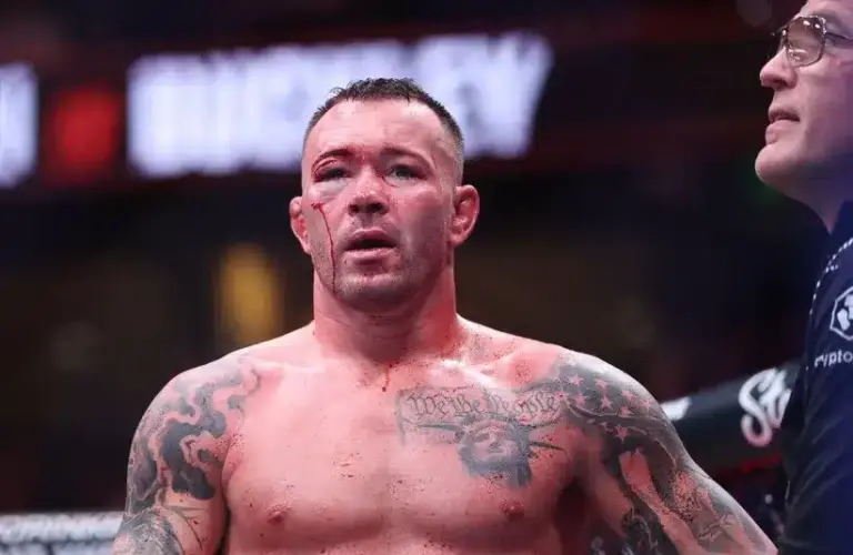 Colby Covington (red gloves) reacts after the fight.