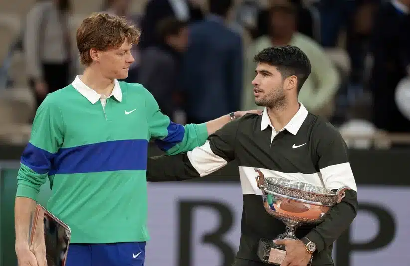 Jannik Sinner and Carlos Alcaraz at the French Open