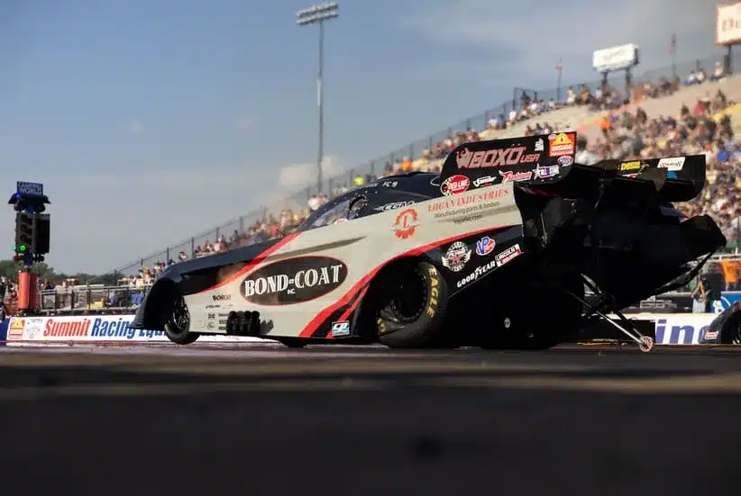 Jun 27, 2025; Norwalk, OH, USA; NHRA funny car driver Chad Green during qualifying for the Summit Equipment Nationals at Summit Motorsports Park.