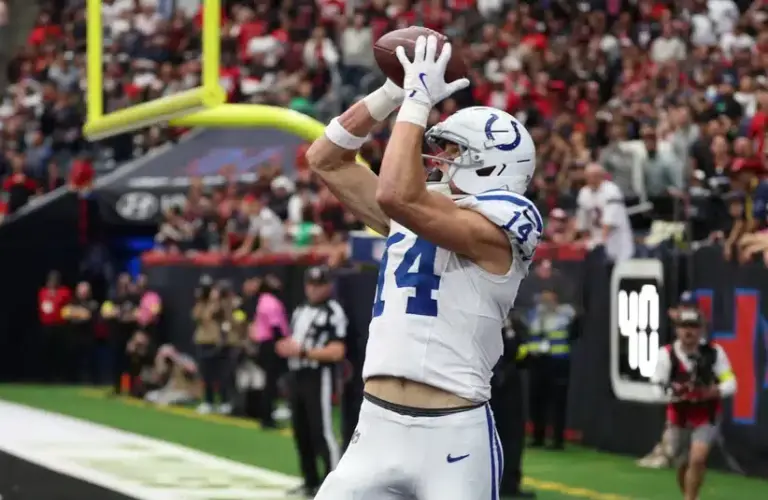 Alec Pierce catching a pass last season for the Colts.