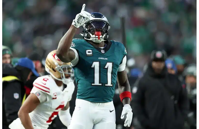 A.J. Brown Points up in the Sky before Wild Card Game vs 49ers.