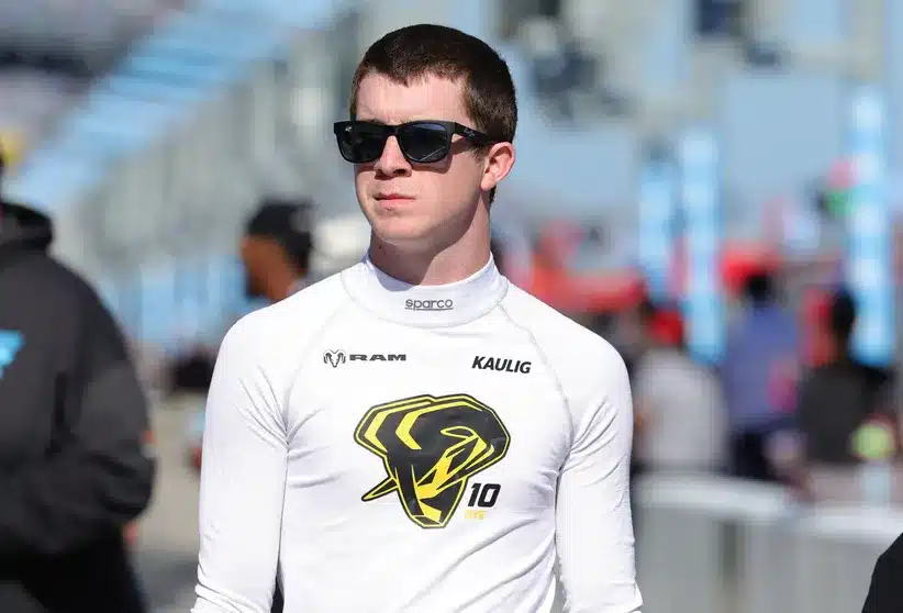 Feb 13, 2026; Daytona Beach, Florida, USA; NASCAR Truck Series driver Daniel Dye (10) during truck series qualifying at Daytona International Speedway.