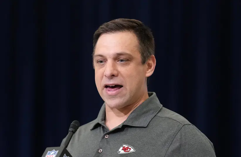 Chiefs general manager Brett Veach speaks at the NFL Scouting Combine at the Indiana Convention Center.