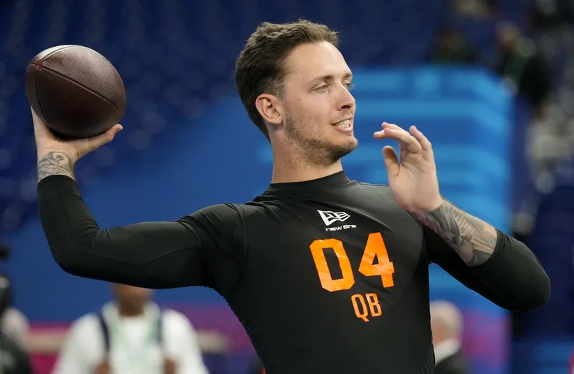 Miami quarterback Carson Beck (QB04) during the NFL Scouting Combine.