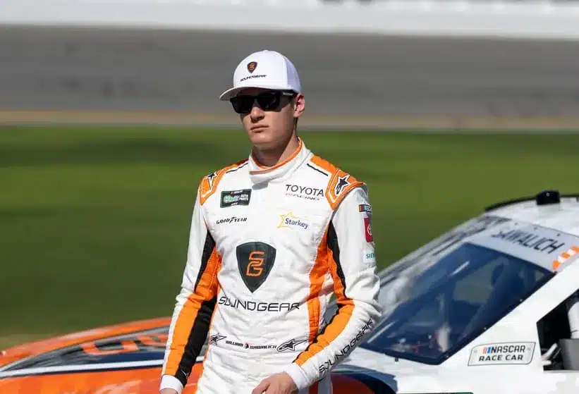 Feb 14, 2026; Daytona Beach, Florida, USA; NASCAR O’Reilly Auto Parts Series driver William Sawalich (18) during qualifying for the United Rentals 300 at Daytona International Speedway.