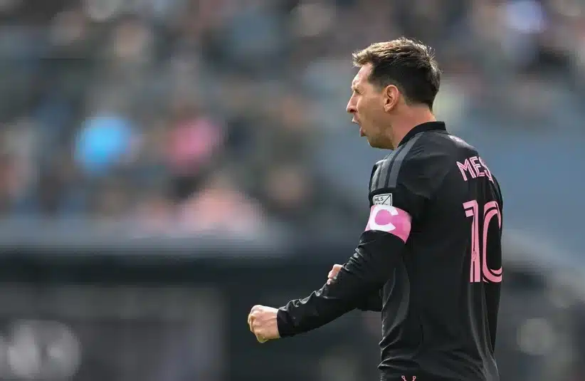 Messi celebrates after scoring a goal