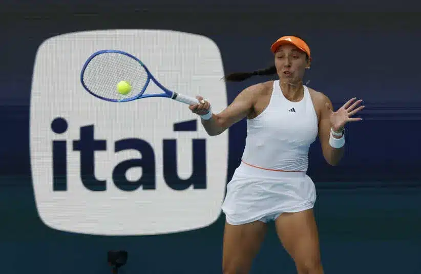 Jessica Pegula (USA) hits a forehand.