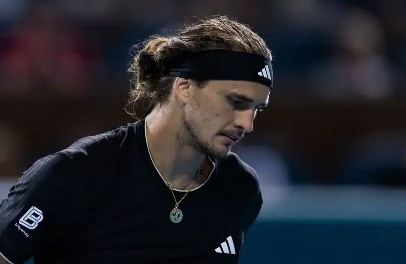 Alexander Zverev of Germany reacts after missing a shot.