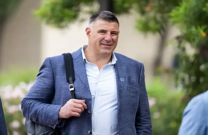 New England Patriots head coach Mike Vrabel during the 2026 NFL Annual League Meeting.