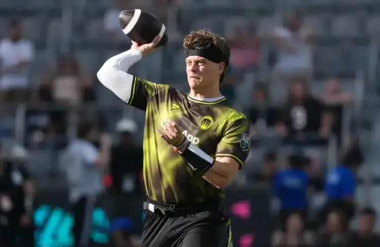 Wildcats FFC quarterback Joe Burrow throws the ball during the Fanatics Flag Football Classic.