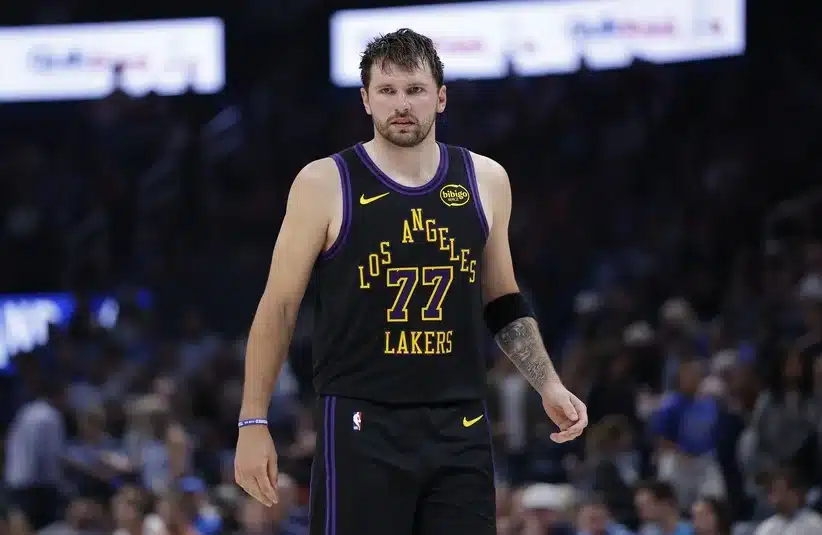 Luka Doncic reacts during a game