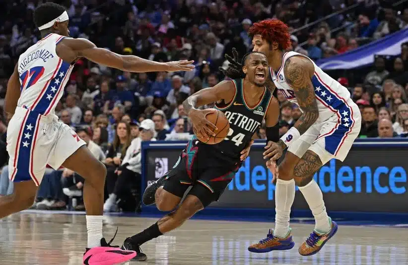 Detroit Pistons guard Daniss Jenkins (24) is fouled.