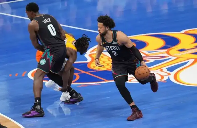 Detroit Pistons guard Cade Cunningham (2) dribbles the ball.