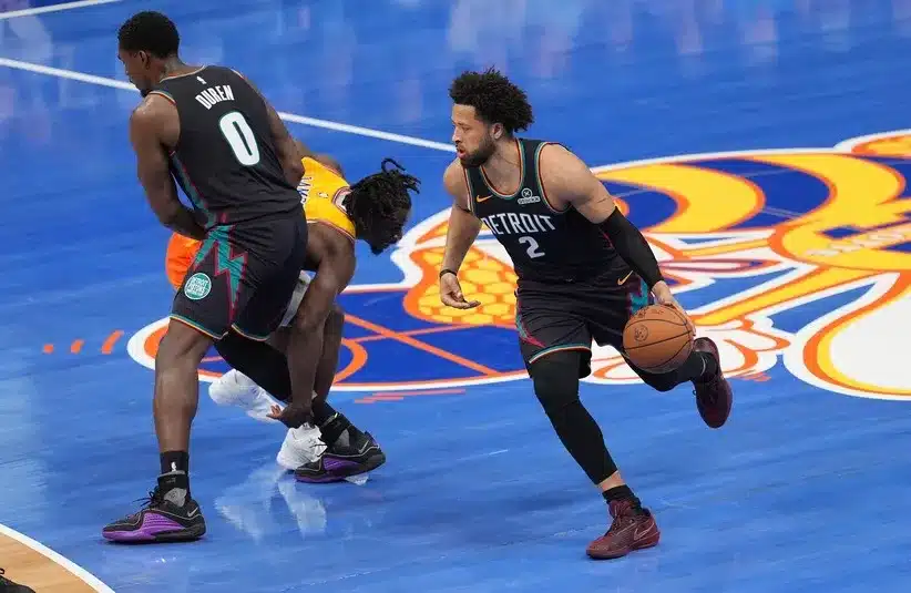 Detroit Pistons guard Cade Cunningham (2) dribbles the ball.