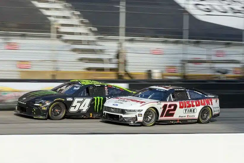 Ryan Blaney Fights With Ty Gibbs For The Checkered Flag At Bristol.