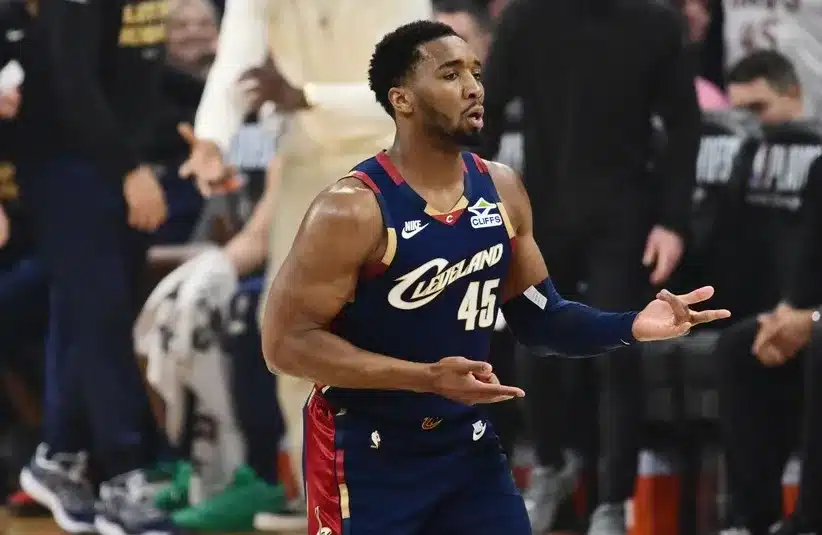 Donovan Mitchell Adidas deal: Cleveland Cavaliers guard Donovan Mitchell celebrates a 3-pointer against the Toronto Raptors in April 2026