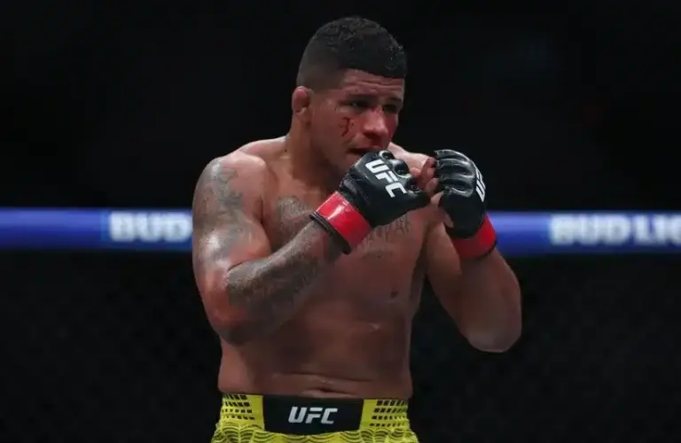 Gilbert Burns (red gloves) fights Mike Malott (blue gloves).