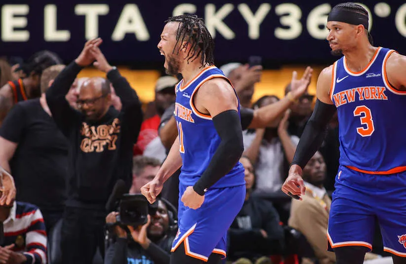 New York Knicks guard Jalen Brunson (11) reacts after a basket.