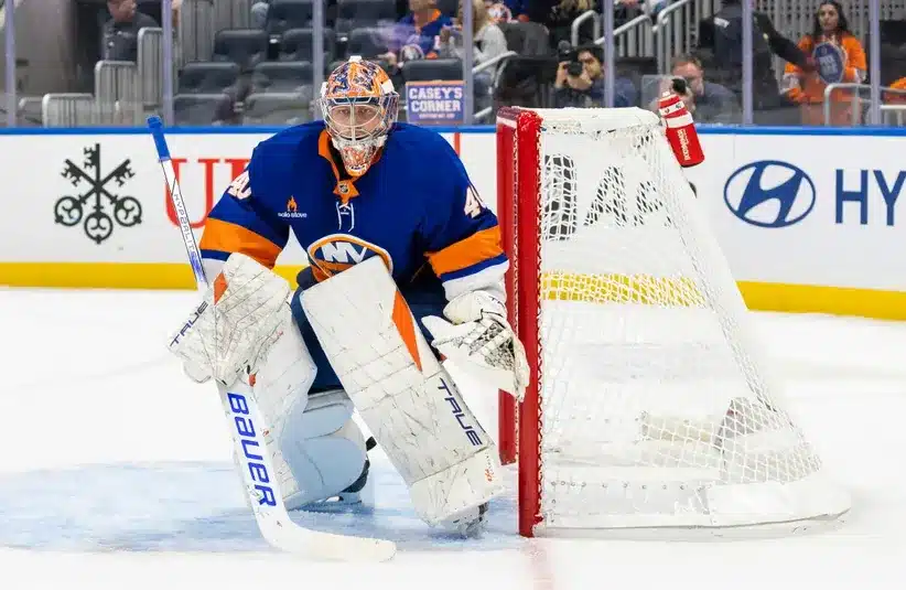 Goalie Semyon Varlamov looks on during the second period of the Islanders’ win over the Canadiens on Oct. 19, 2024, at UBS arena.
Credit: Corey Sipkin for the NY POST