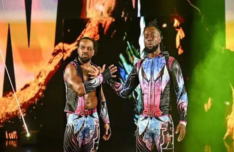 The New Day (Kofi Kingston & Xavier Woods) making entrance WWE