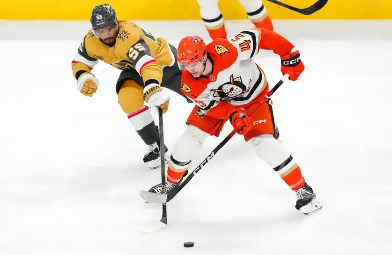 Ducks vs. Golden Knights preview: Beckett Sennecke steals the puck from Vegas in a 2026 playoff game