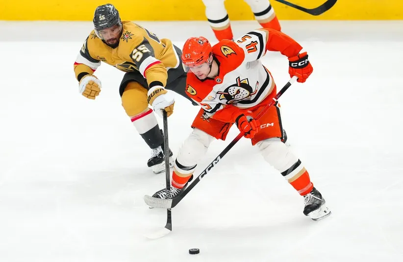 Ducks vs. Golden Knights preview: Beckett Sennecke steals the puck from Vegas in a 2026 playoff game