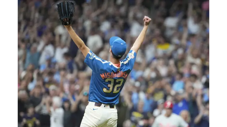 Misiorowski celebrating his dominant outing on the mound