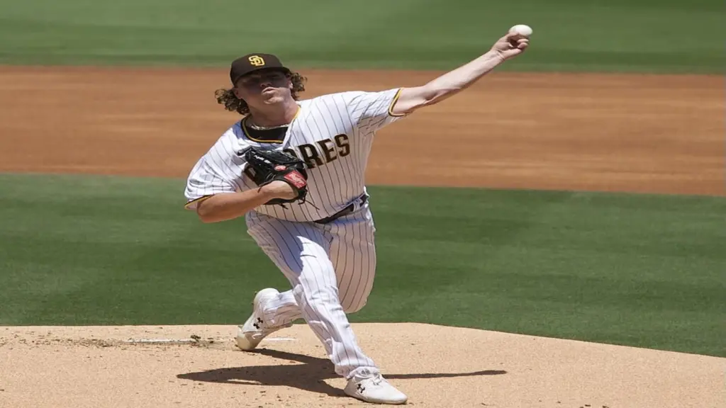 San Diego Padres starting pitcher Ryan Weathers throws a pitch during a game against the Miami Marlins on August 11th, 2021.